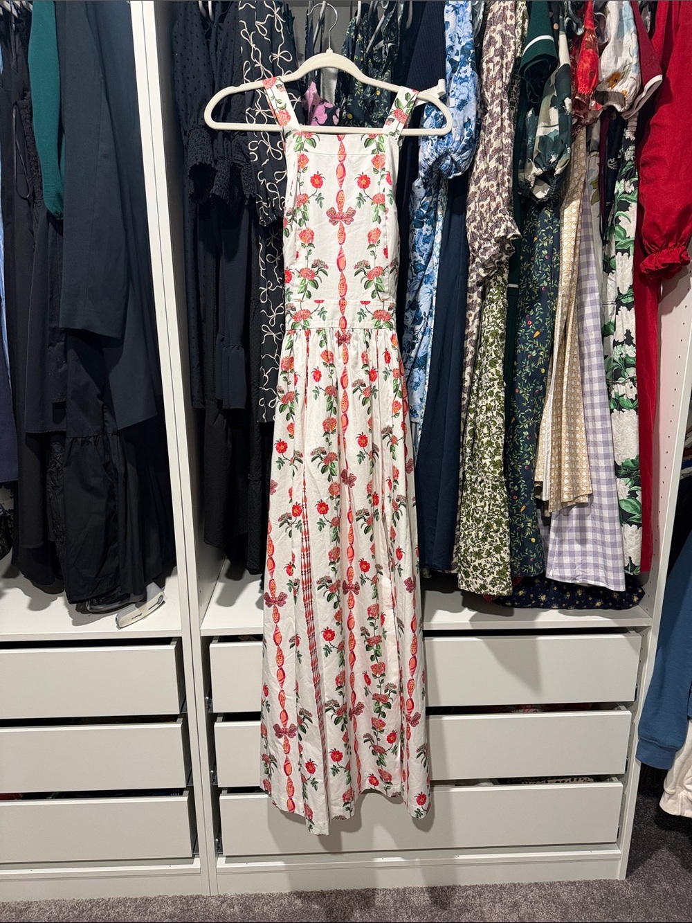 Hill House Home the Addie White Floral Maxi Dress with Red Rose Print